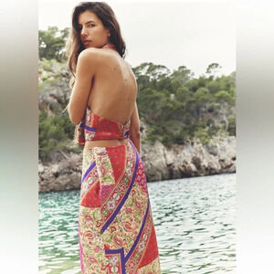 ZARA PATCHWORK PRINTED HALTER NECK MIDI DRESS